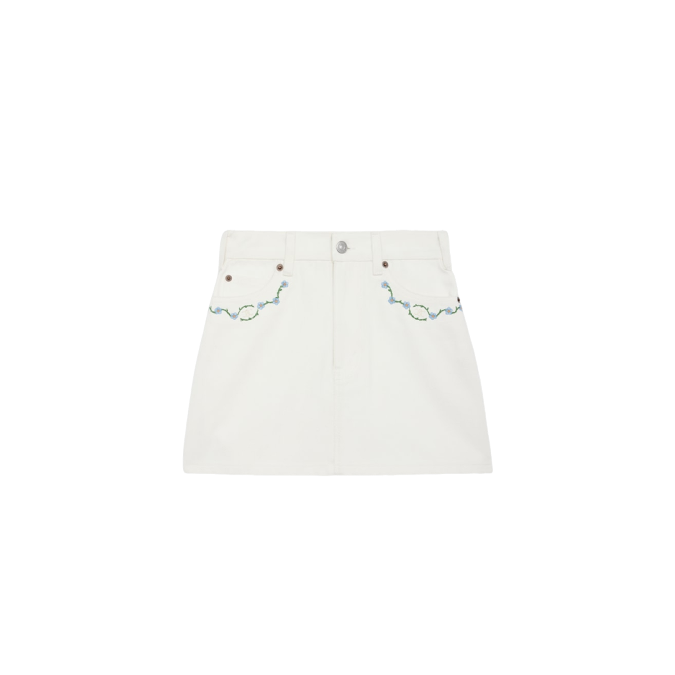 CELINE EMBROIDERED MINI SKIRT IN RAW WASH WHITE DENIM RJ031360W.07IA